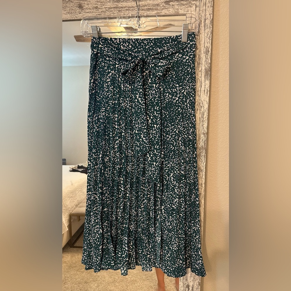 Skies Are Blue Green Floral Midi Skirt